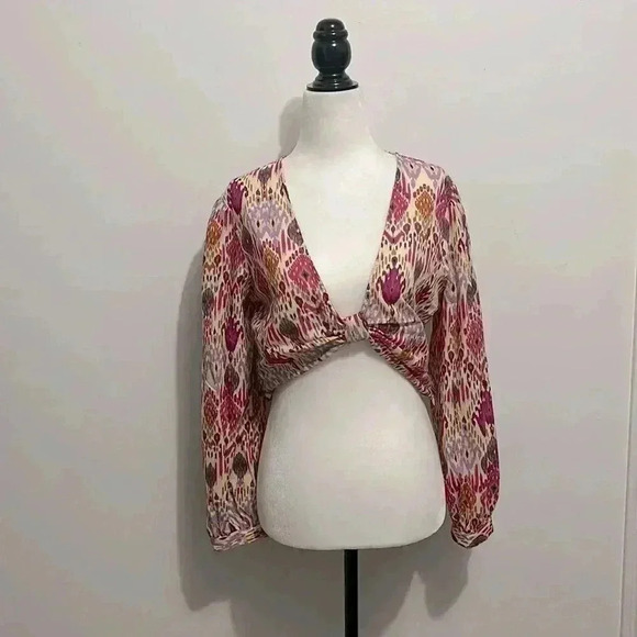 BNWOT Zara boho print top with knot size M - Picture 4 of 5
